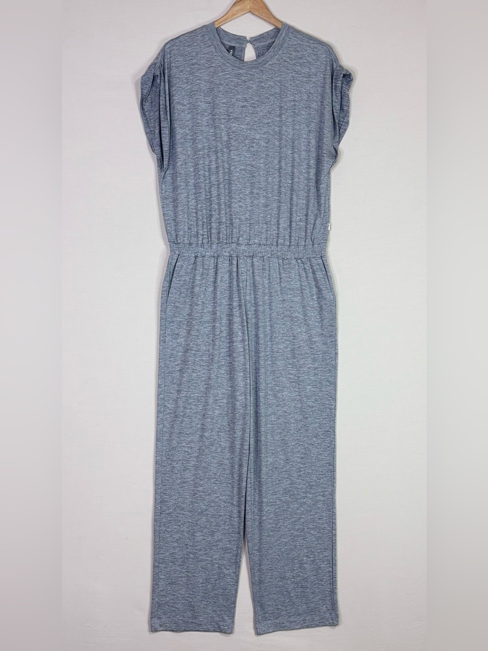 Vuori Performance Lounge Jumpsuit Heather Gray Wide Leg Athleisure XL